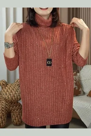 HERE&NOW Women Turtle Neck Longline Pullover