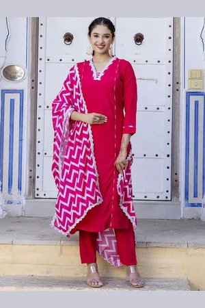 Navlik Women Embroidered Regular Thread Work Kurta with Trousers & With Dupatta