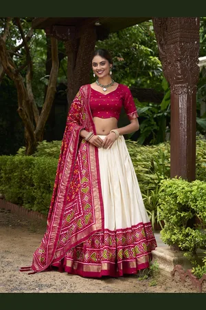LOOKNBOOK ART Patola Printed Silk Ready to Wear Lehenga & Unstitched Blouse With Dupatta
