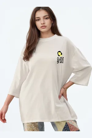 Huetrap Women Printed Drop-Shoulder Sleeves T-shirt