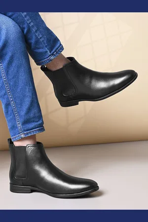 Styli Men Round Toe Leather Mid-Top Chelsea Boots