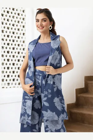 Ishin Printed Pure Cotton Top with Shrug & Palazzo