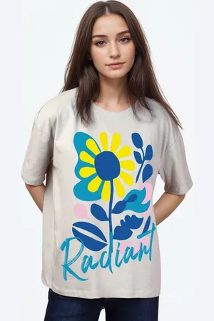 Huetrap Women Floral Drop-Shoulder Sleeves T-shirt