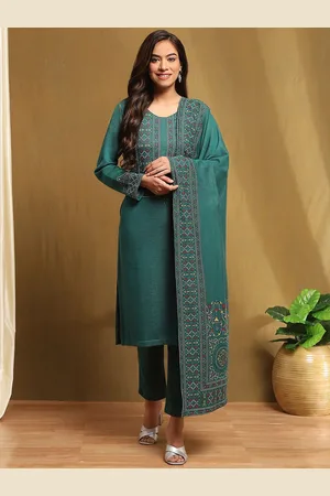 Biba Women Ethnic Motifs Embroidered Regular Thread Work Kurta with Trousers & With Dupatta