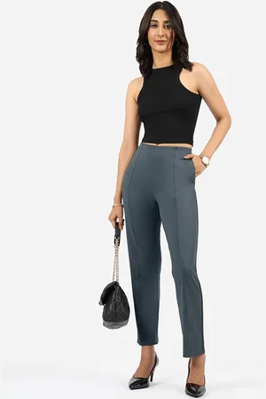 BlissClub Women Straight Fit High-Rise Pleated Trousers