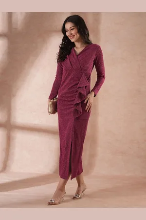 Globus Women Self Design Ruffled Wrap Maxi Dress