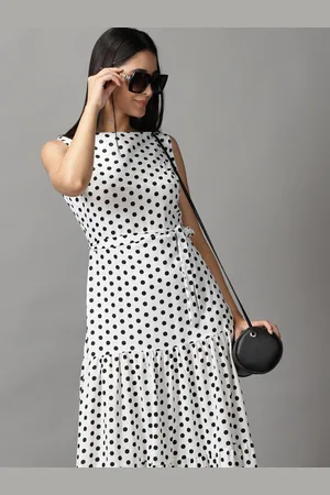 SHOWOFF Women White & Black Chiffon A-Line Maxi Dress
