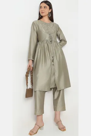 Ethnicity Women Embroidered Flared Sleeves Anarkali Kurta