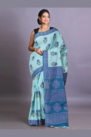 Unnati Silks Floral Pure Cotton Handloom Block Print Saree