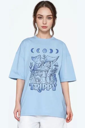 Huetrap Women Printed Drop-Shoulder Sleeves Boxy T-shirt