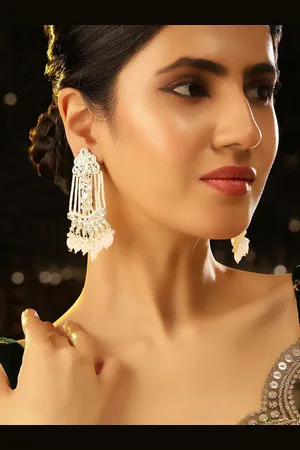 Priyaasi Gold-Plated Contemporary Kundan Drop Earrings