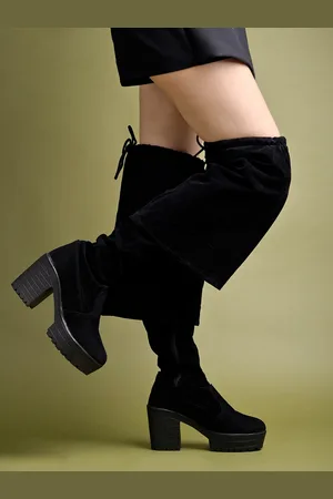 Shoetopia Block Heeled Lace-Up High-Top Boots