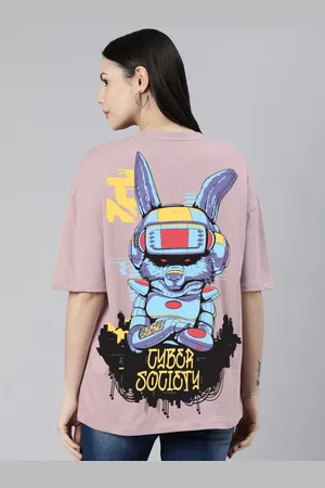 Huetrap Women Printed Drop-Shoulder Sleeves Boxy T-shirt