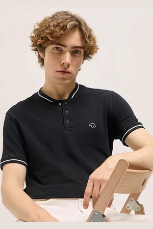 The Bear House Men Mandarin Collar Pure Cotton T-shirt