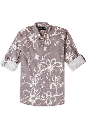 CAVIO Boys Comfort Spread Collar Floral Printed Cotton Casual Shirt