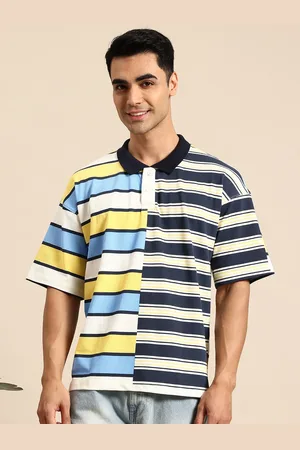 Mast & Harbour Men Striped Polo Collar Drop-Shoulder Sleeves T-shirt