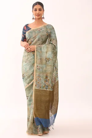 Taneira Floral Printed Zari Pure Silk Saree