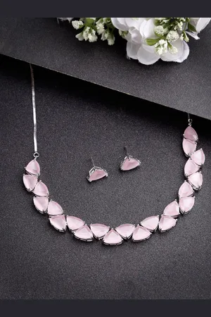 NVR Girls Sliver Plated Stone Studded Jewellery Set