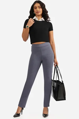BlissClub Women Straight Fit High-Rise Wrinkle Free Trouser