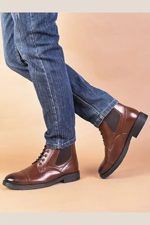 Styli Men Tan Round Toe Lace Up Chelsea Boots