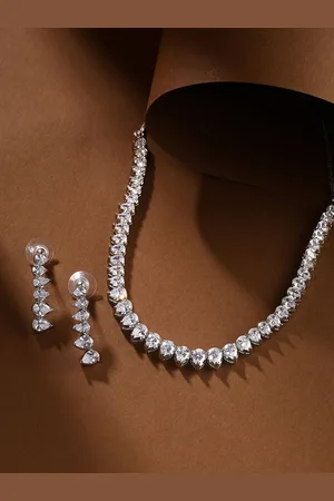 Priyaasi Silver-Plated American Diamond Studded Jewellery Set