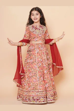 Bhama Girls Floral Printed Ready to Wear Lehenga & Blouse With Dupatta