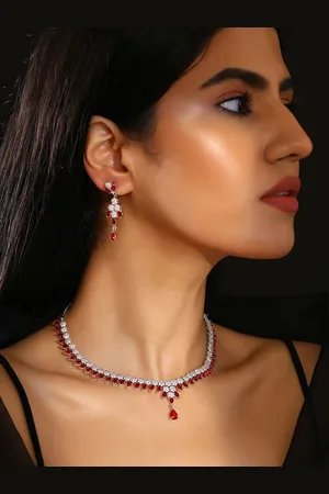 Priyaasi Silver Plated American Diamond Stone Studded Jewellery Set