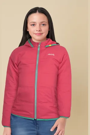 Allen Solly Girls Turquoise Pink Solid Hooded Padded Jacket