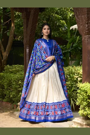 LOOKNBOOK ART Patola Printed Silk Ready to Wear Lehenga & Unstitched Blouse With Dupatta