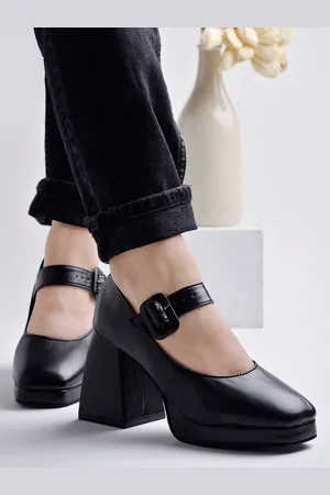 Shoetopia Women Pointed Toe Block Heel Mary Janes with Buckles