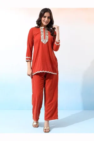Bani Women Bani Winter Mandarin Collar Velvet Tunic With Palazzos