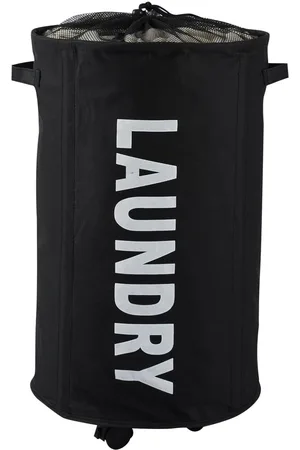 HOKIPO Black Printed Laundry Basket with Wheels