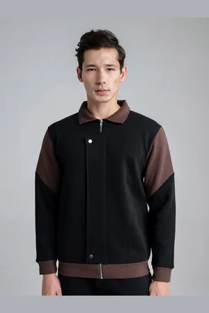 EDRIO Men Colourblocked Front-Open Sweatshirt