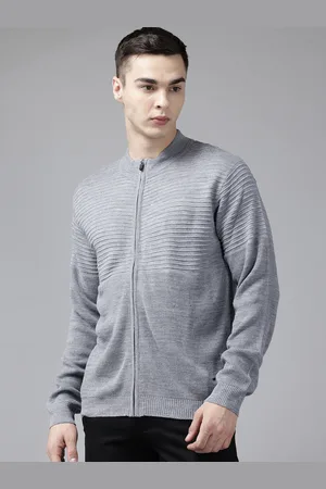 Park Avenue Self Striped Full Zipper Front-Open Sweaters