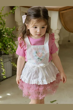 LULU & SKY Girls Floral Printed Polo Collar Extended Sleeves Pockets T-shirt