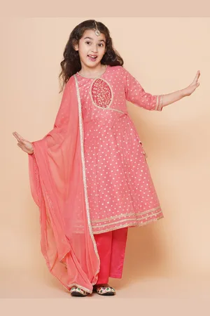 Bhama Girls Ethnic Motifs Printed Gotta Patti Kurta with Trousers & Dupatta
