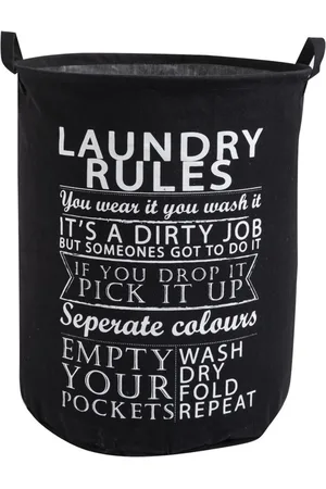 HOKIPO Black Printed Cotton Round Collapsible Laundry Storage Basket