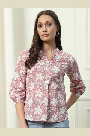 FIORRA Floral Print Cotton Shirt Style Top