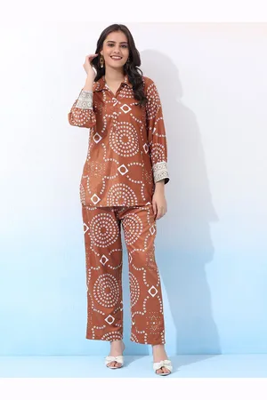 Bani Women Bani Winter Shirt Collar Printed Velvet Tunic With Palazzo