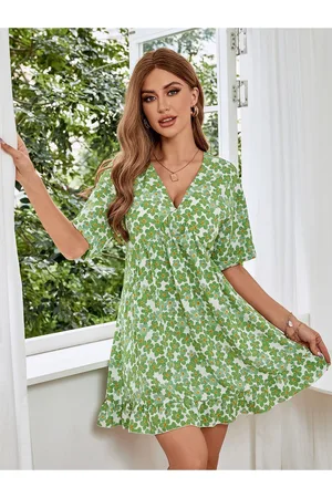 KOTTY Women V-Neck Floral Printed Fit & Flare Mini Dress
