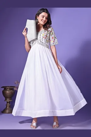Ethnic Yard Women Floral Yoke Design Thread Work Georgette Kurta