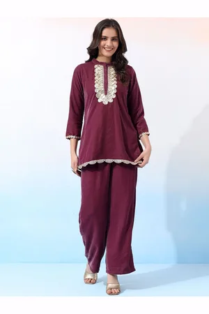 Bani Women Bani Winter Embroidered Mandarin Collar Tunic & Palazzo