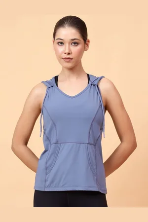 Fitkin Women Self Design Sleeveless Hooded T-shirt