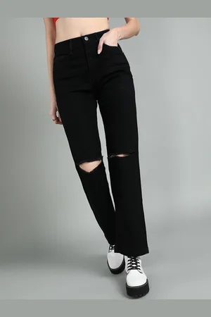 Guti Women Straight Fit High-Rise Slash Knee Stretchable Jeans