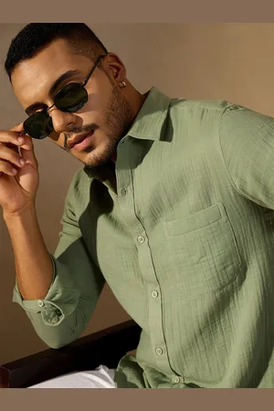 DENNISON Men Self Design Spread Collar Long Slevees Casual Shirt
