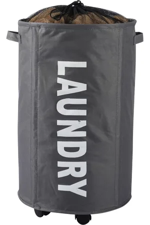 HOKIPO Grey Printed Laundry Basket With Wheels
