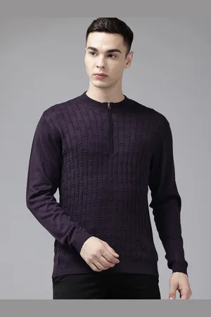 Park Avenue Self Design Half Zipper Pullover Sweaters
