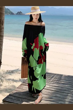 LULU & SKY Floral Print Off-Shoulder A-Line Maxi Dress