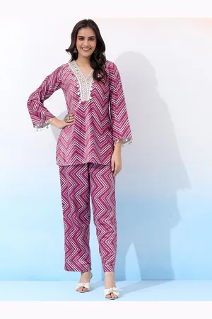 Bani Women Bani Winter V-Neck Printed Velvet Tunic With Palazzo