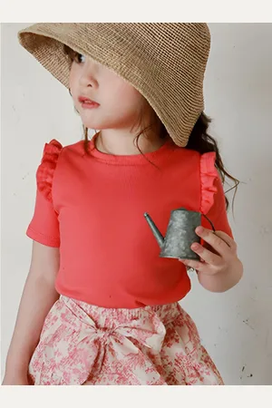 LULU & SKY Girls Mandarin Collar Pockets T-shirt